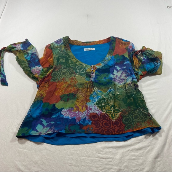 Coldwater Creek Silk Top Colorful Women's Top long sleeve Boho Large - Picture 7 of 7
